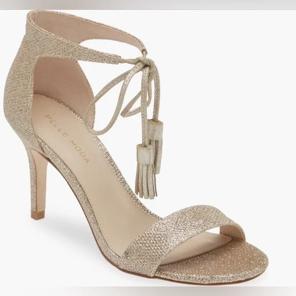 Pelle Moda Roz Mid Heel - size 10 - Gold - ankle ties with tassels - Picture 3 of 12